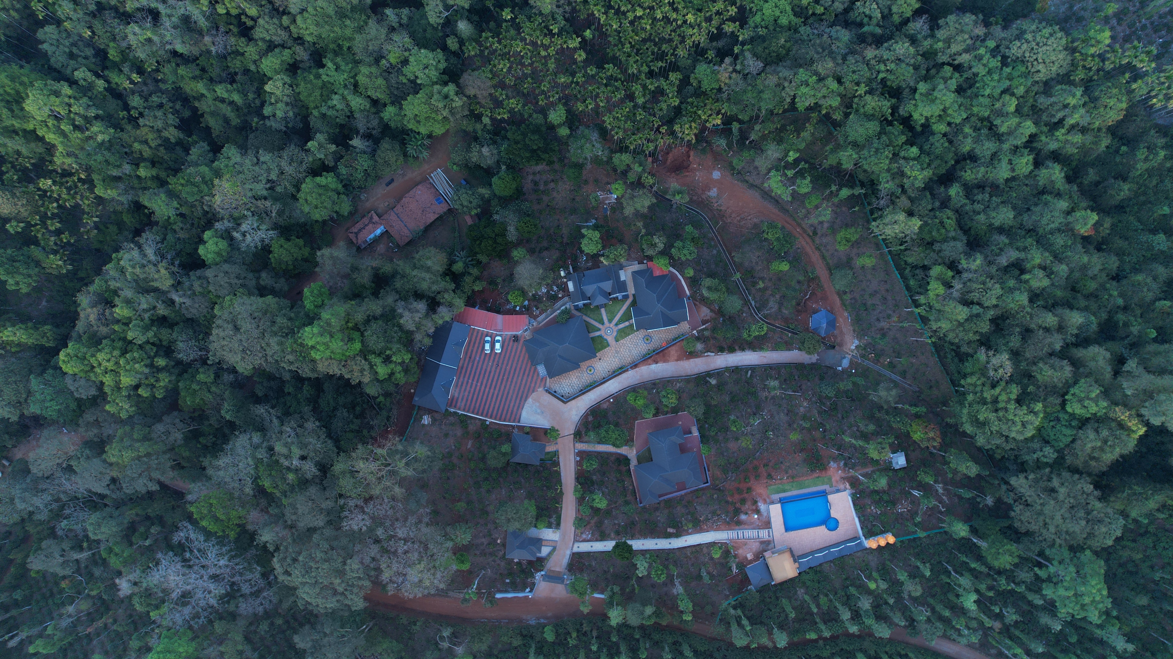Aerial view of Vruksha Valley Resort in Kalasa